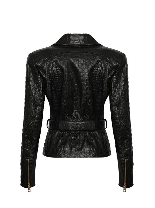 Giacca biker in pelle con stampa cocco Elisabetta Franchi | GD54Z58E2110